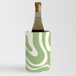 Modern Liquid Swirl Abstract Pattern in Light Sage Green and Cream Wine Chiller