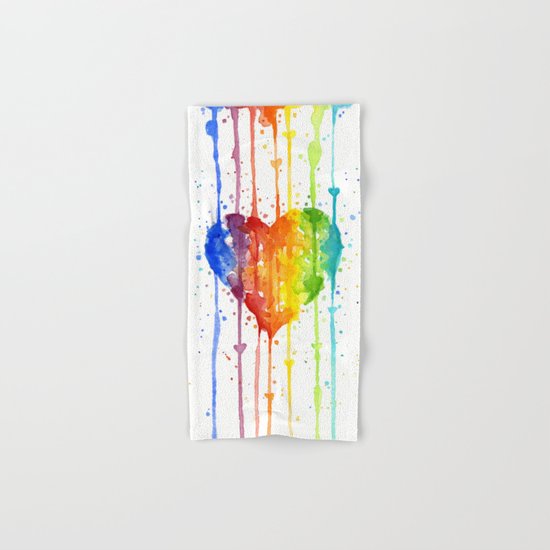 Heart Rainbow Watercolor Love Wins Colorful Splatters Hand & Bath Towel