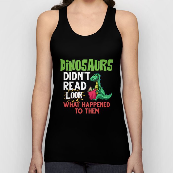 Dinosaur Book Reading Rex Read Funny Reader Tank Top