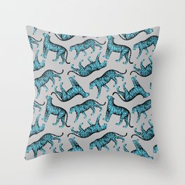 Tigers (Gray and Blue) Throw Pillow