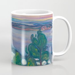 Mountains and Islands - Smoke from a Train Early Morning Sunrise landscape painting by Edvard Munch Coffee Mug
