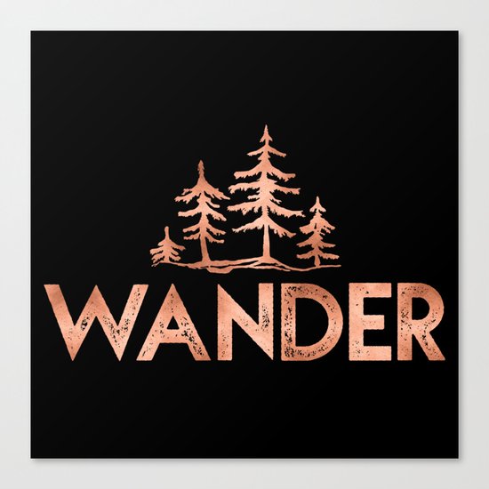 WANDER Rose Gold Trees on Black Canvas Print