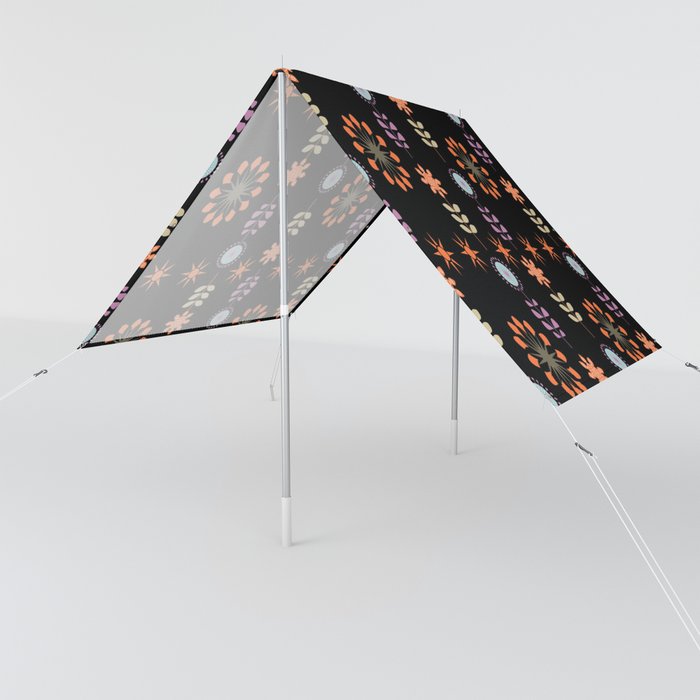 Retro Black Floral Abstract Pattern Sun Shade