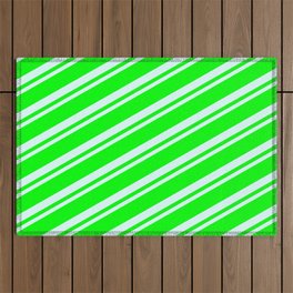 [ Thumbnail: Lime & Light Cyan Colored Pattern of Stripes Outdoor Rug ]