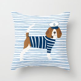 Beagle Sailor Nautical Design Dog fabric Throw Pillow