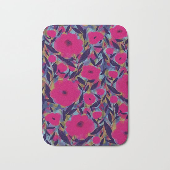 Layered Leaf Floral Fuchsia Bath Mat