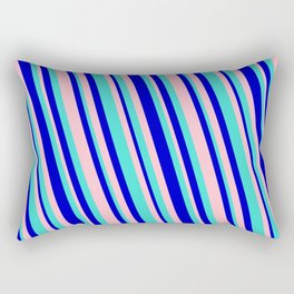 [ Thumbnail: Turquoise, Blue, and Pink Colored Lined/Striped Pattern Rectangular Pillow ]