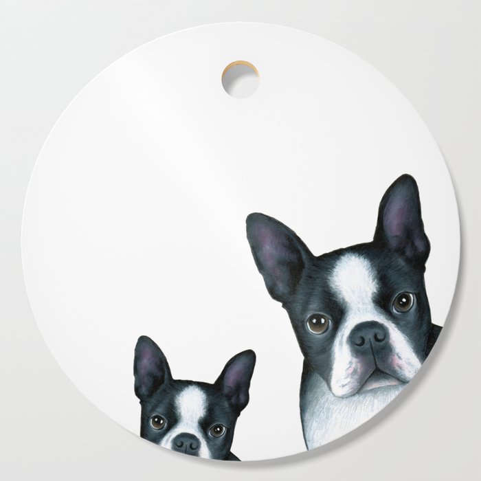 Dog 128 Boston Terrier Dogs black and white Cutting Board