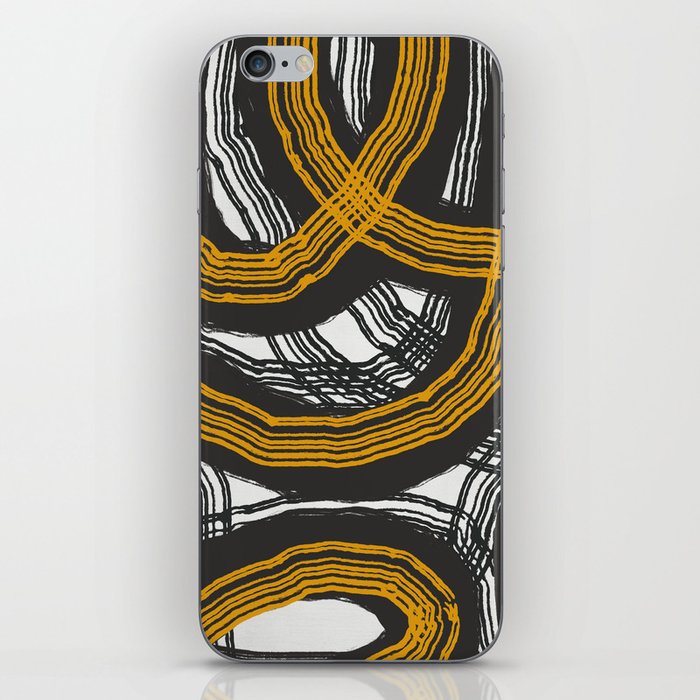 Yellow and black thylacine line abstract iPhone Skin