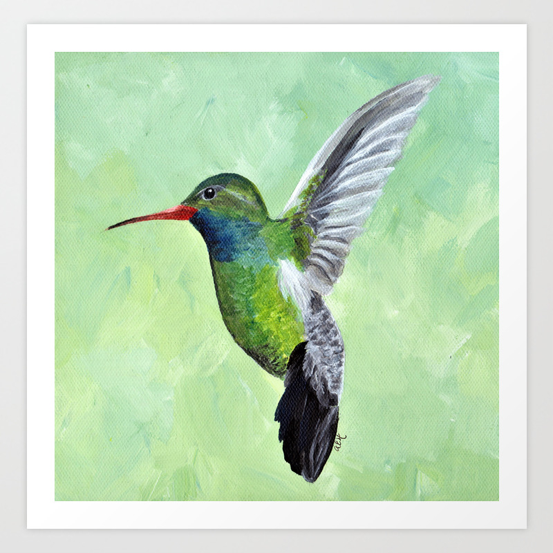 Green Hummingbird Art Small Bird Painting Birds And Berry Studio