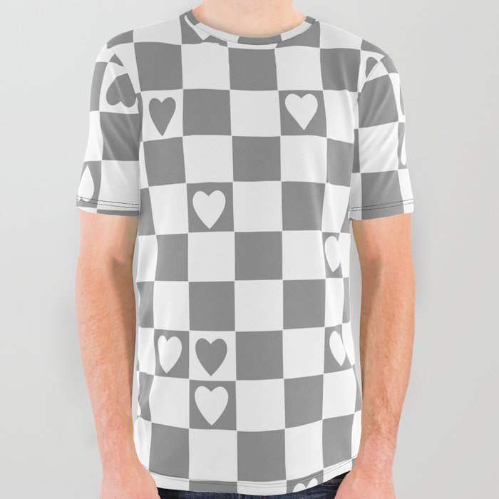 Checkered hearts grey and white All Over Graphic Tee