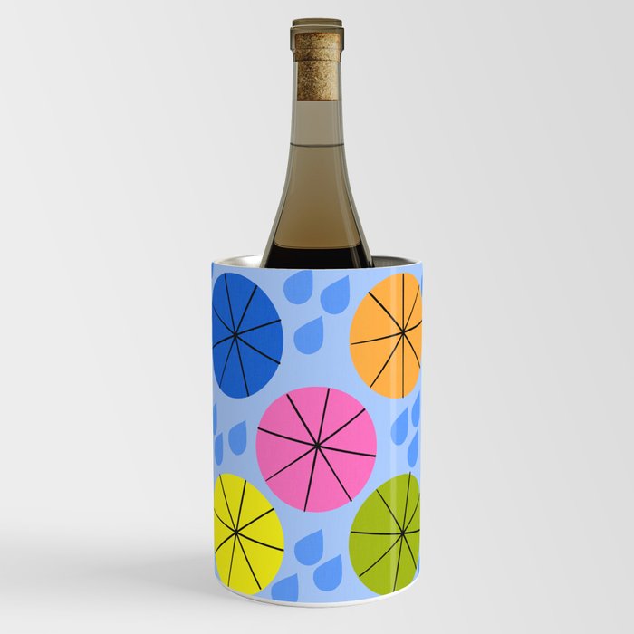 Mid-Century Modern Spring Rainy Day Colorful Blue Wine Chiller