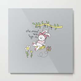 Graphics of cute bunny swinging on a tree swing. Metal Print