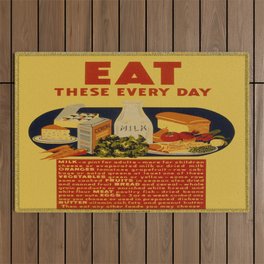 Vintage poster - Eat These Every Day Outdoor Rug | Colorful, Classic, Fun, Milk, Wpa, Eggs, Cereal, Advertisement, Cool, Hip 