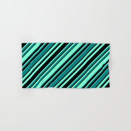 [ Thumbnail: Aquamarine, Teal, and Black Colored Pattern of Stripes Hand & Bath Towel ]