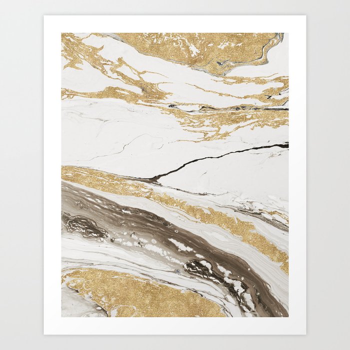 Abstract Marble Glitter Gold Minimal Modern Wall Art Art