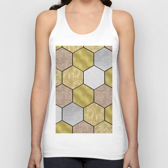 Golden honeycomb on black geometric Unisex Tank Top