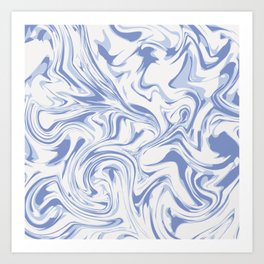 White Blue Marble Swirl Art Print