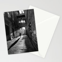 Rays of sun; European cobblestone cityscape black and white photograph / photography Stationery Card