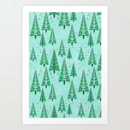 Christmas collection – geometric folk art Christmas trees red & green Art Print