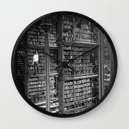 A book lovers dream - Cast-iron Book Alcoves Cincinnati Library black and white photography Wall Clock
