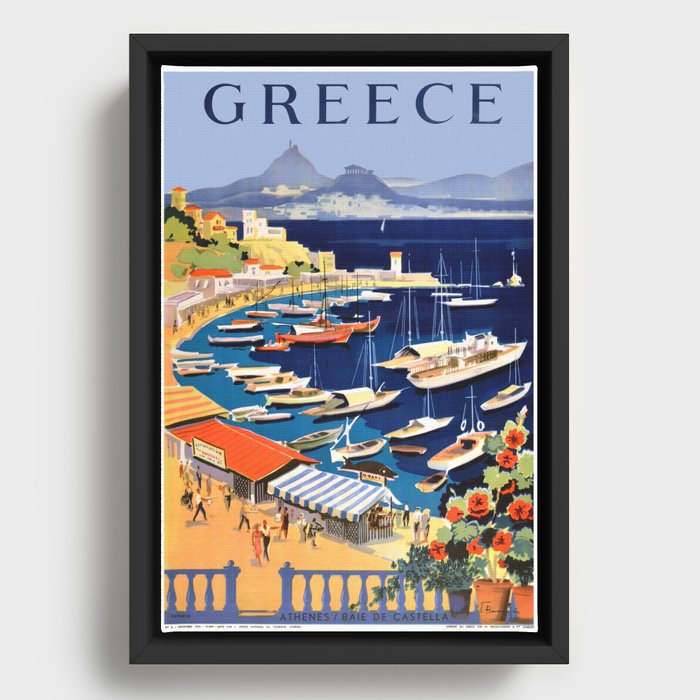 Greece Vintage Travel Poster Framed Canvas