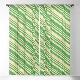[ Thumbnail: Green & Tan Colored Stripes Pattern Sheer Curtain ]