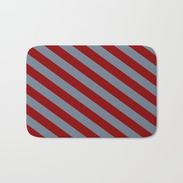 [ Thumbnail: Slate Gray and Dark Red Colored Pattern of Stripes Bath Mat ]