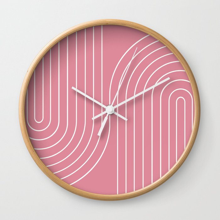 Minimal Line Curvature LXXI 90s Pink Mid Century Modern Arch Abstract Wall Clock