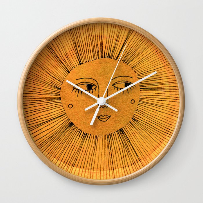 Sun Drawing Gold and Blue Wall Clock