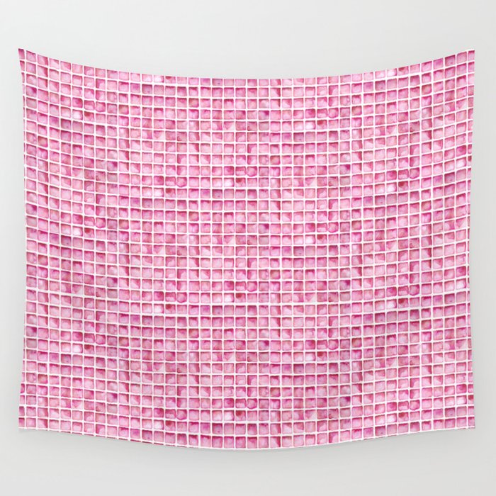 Pink Watercolor Tile Pattern Wall Tapestry