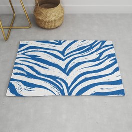 Tiger Stripes - Dark Blue & White - Animal Print - Zebra Print Area & Throw Rug