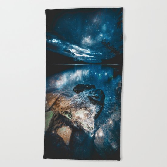 Magical Mountain Lake Teal Blue Brown Beach Towel