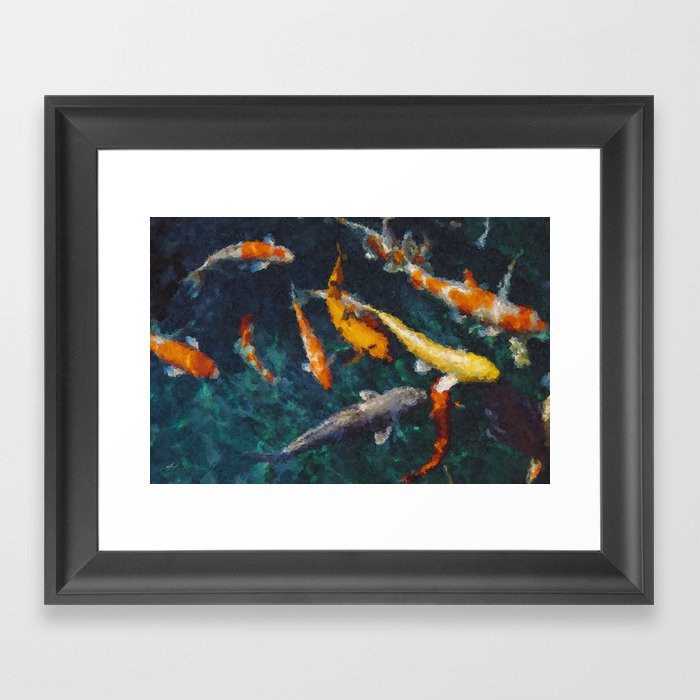 Koi Fish Pond Styled Painting Wall Art Poster Big Wall Art Fish