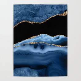 Navy & Gold Agate Texture 13 Poster