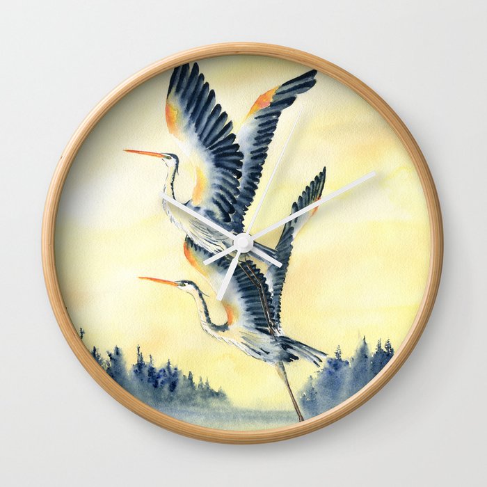 Flight Of Blue Heron  Wall Clock