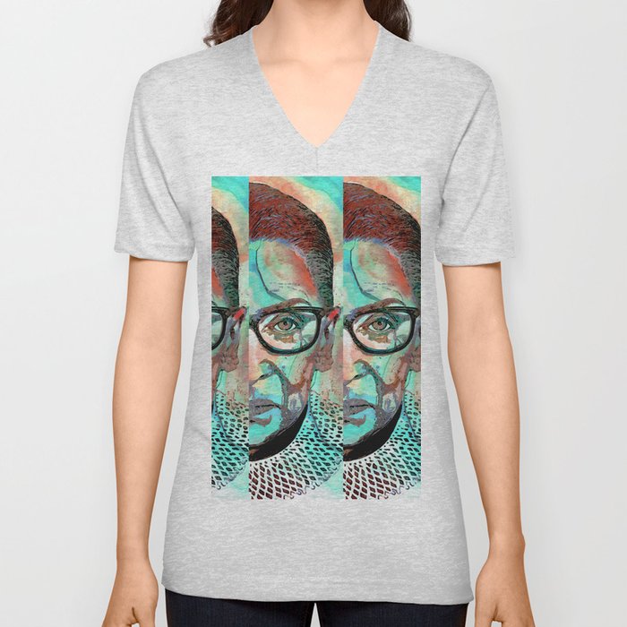 Fierce Woman - Ruth Bader Ginsburg Art Portrait - Sharon Cummings V Neck T Shirt