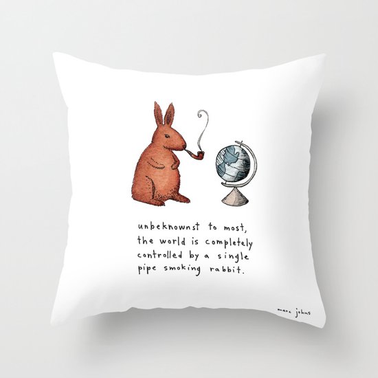 Pipe-smoking rabbit Throw Pillow