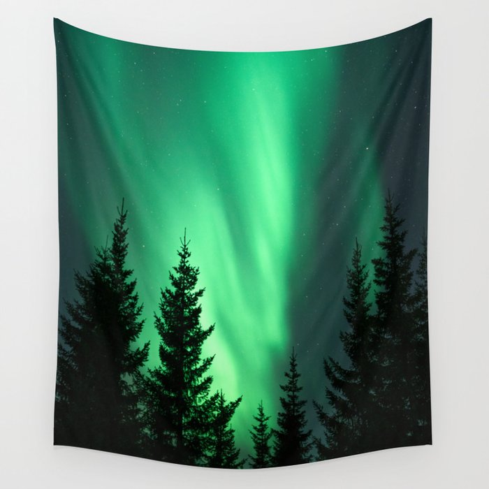 Northern Lights in the Woods Photo | Aurora Borealis in Norway Nature Art Print | Colorful Night Travel Photography Wall Tapestry