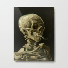 Vincent van Gogh - Skull of a Skeleton with Burning Cigarette Metal Print | Gogh, Surrealism, Halloween, Skeleton, Teeth, Vincent, Expressionism, Oil, Smoking, Scary 