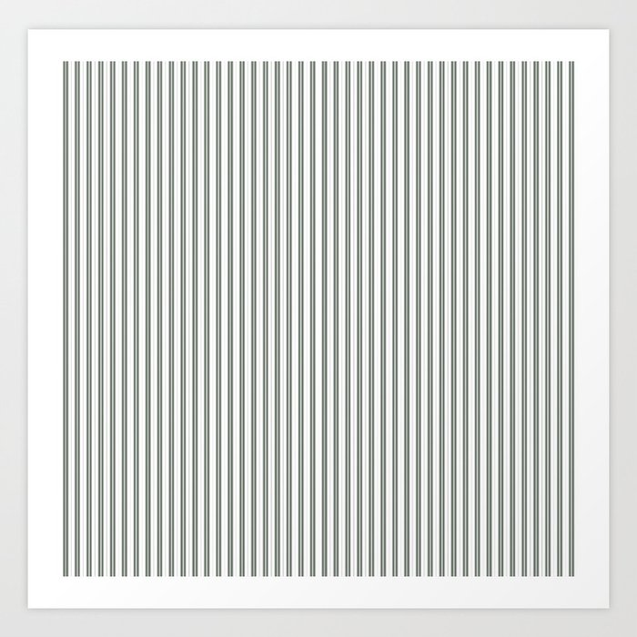 Forest Green and White Micro Vertical Vintage English Country Cottage Ticking Stripe Art Print
