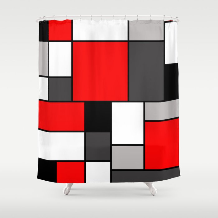 Red Black and Grey squares Shower Curtain