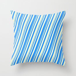 [ Thumbnail: Blue & Light Yellow Colored Stripes Pattern Throw Pillow ]