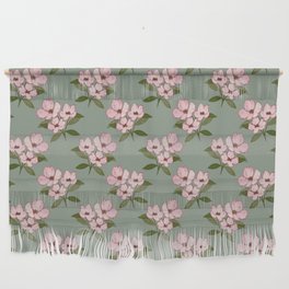 Vintage pink floral with green leaves seamless pattern on green background Wall Hanging