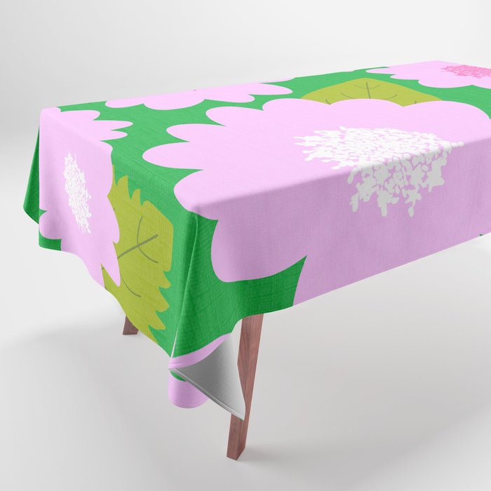 Cheerful Pink Summer Flowers On Kelly Green Tablecloth