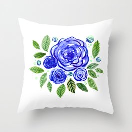 Spring roses bouquet - blue Throw Pillow
