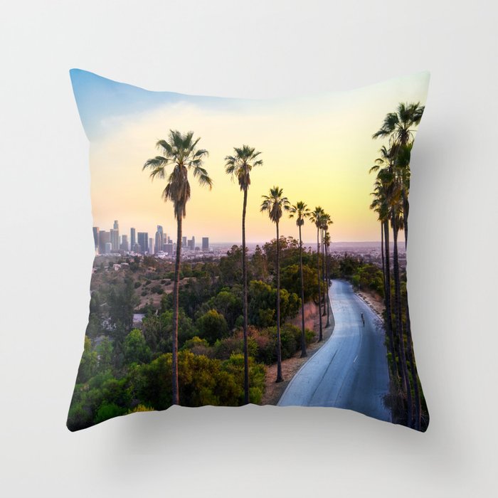 Los Angeles, California, Palm Tree Sunset Throw Pillow