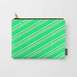 [ Thumbnail: Green & Beige Colored Striped Pattern Carry-All Pouch ]