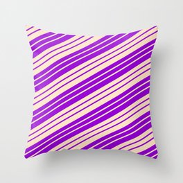 [ Thumbnail: Dark Violet and Bisque Colored Stripes/Lines Pattern Throw Pillow ]