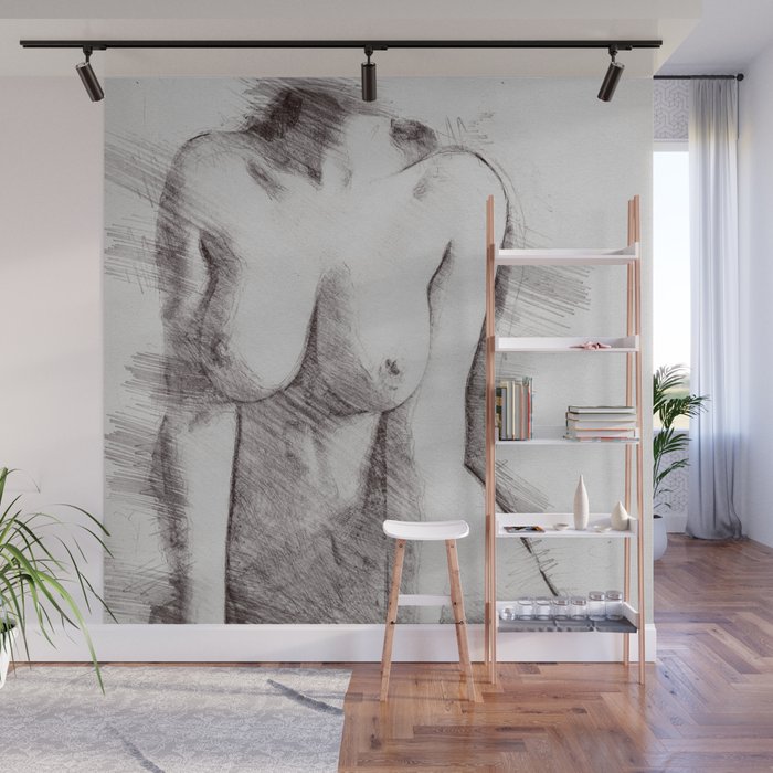 Naked Woman Pencil Drawing Wall Mural